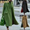 Women's Vintage Casual Solid Color Print Autumn Winter Long Sleeve POLO Neck Jacket International Designs & Coats