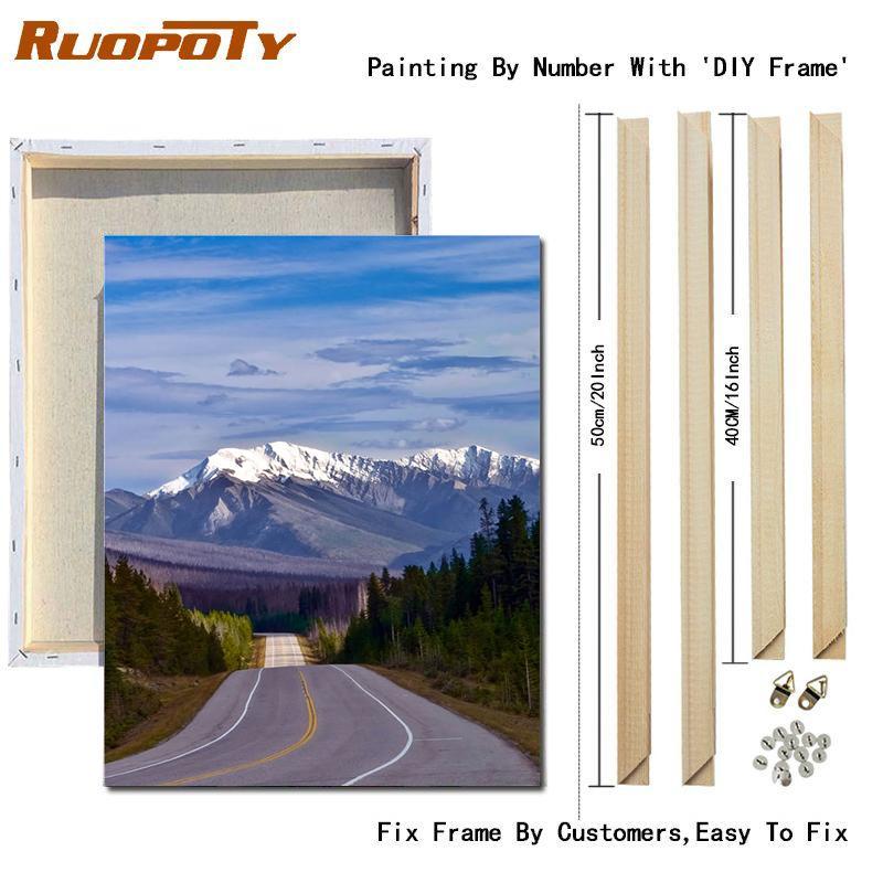 Ruopoty Oil Painting Digital Highway Art Unique Gift Hand-Painted Digital Landscape Painting Living Room Decoration