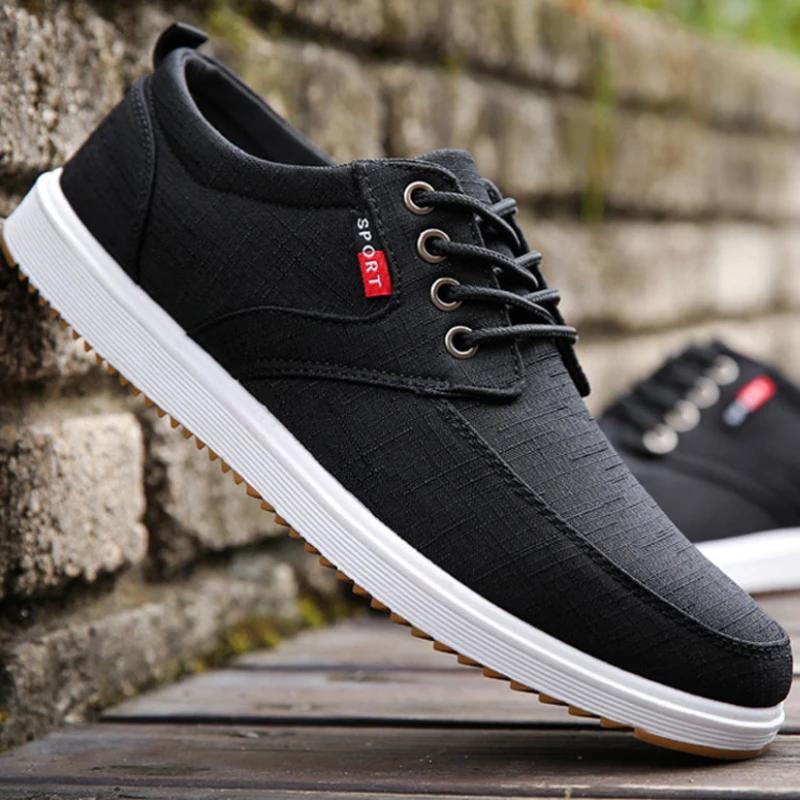 Fashion Men's Canvas Shoes Breathable Round Head Lace Up Sneakers Casual Work Comfortable Trainers Zapatillas De Deporte Botines Hombres