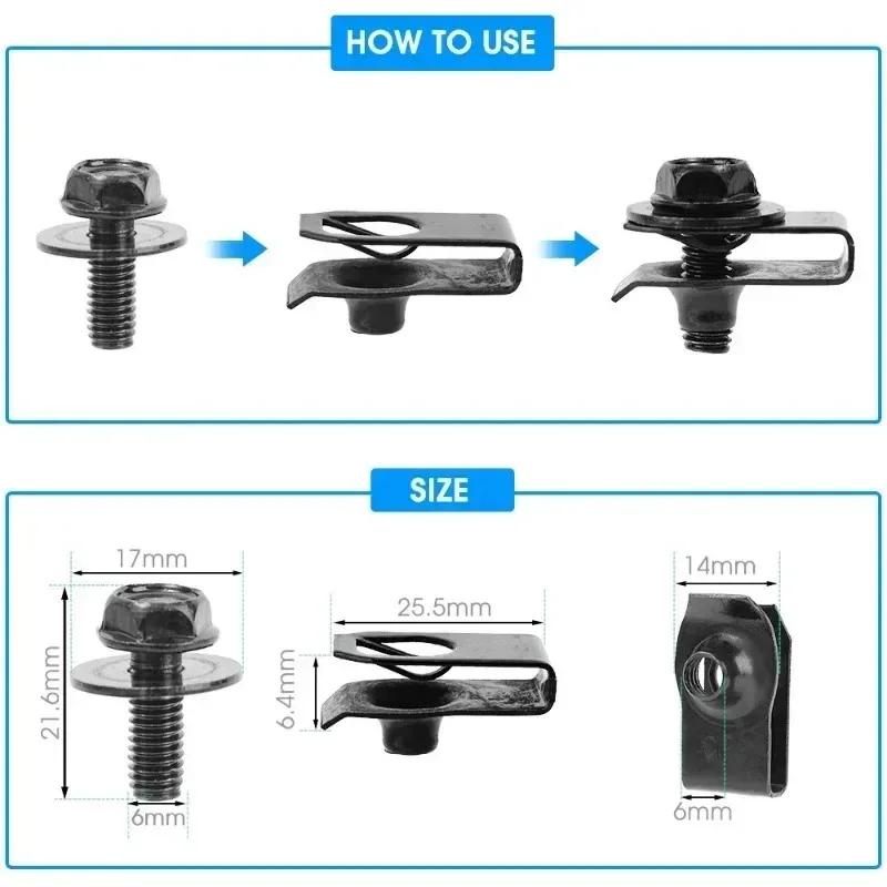 U Type Nut Clips M6 Car Body Bolts Automobile Bumper Fender Rivet Engine Cover Undertray Splash Shield Guard Liner Screws Clips