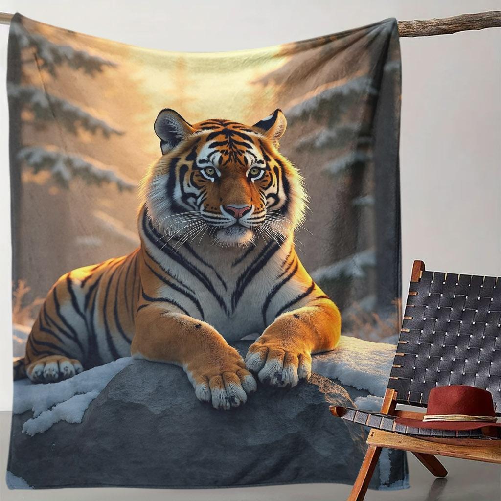 Premium Tiger Print Fleece Throw Blanket for Sofa Couch Bed Microfiber Winter Decor Gifts Cozy Plush Animal Art Warming Throw