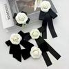 Unique Women's Black Bow Brooches Including Fabric Camellia Flower & Pearl: Ideal for Shirts, Collars, Corsages