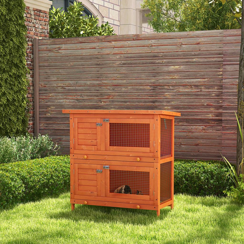 Rabbit Hutch Outdoor Guinea Pig Hutch Wooden Duck House Pet Cage with Opening Roof, 90 X 45 X 90cm