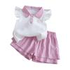 Girls Summer Sweet Polo Shirt Set Stylish Flutter Sleeve Casual Two Piece Outfit For Kids