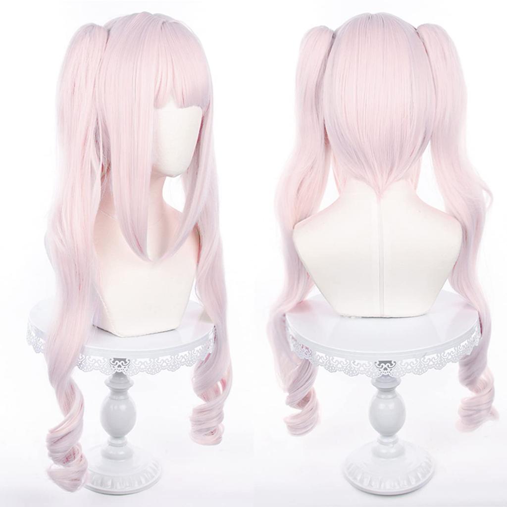 Light Pink Long Twin Tail Vertical Roll Full Wig Game Cosplay Wig Heat Resistant Wig Wig Costume Comiket Event Halloween Christmas School Festival