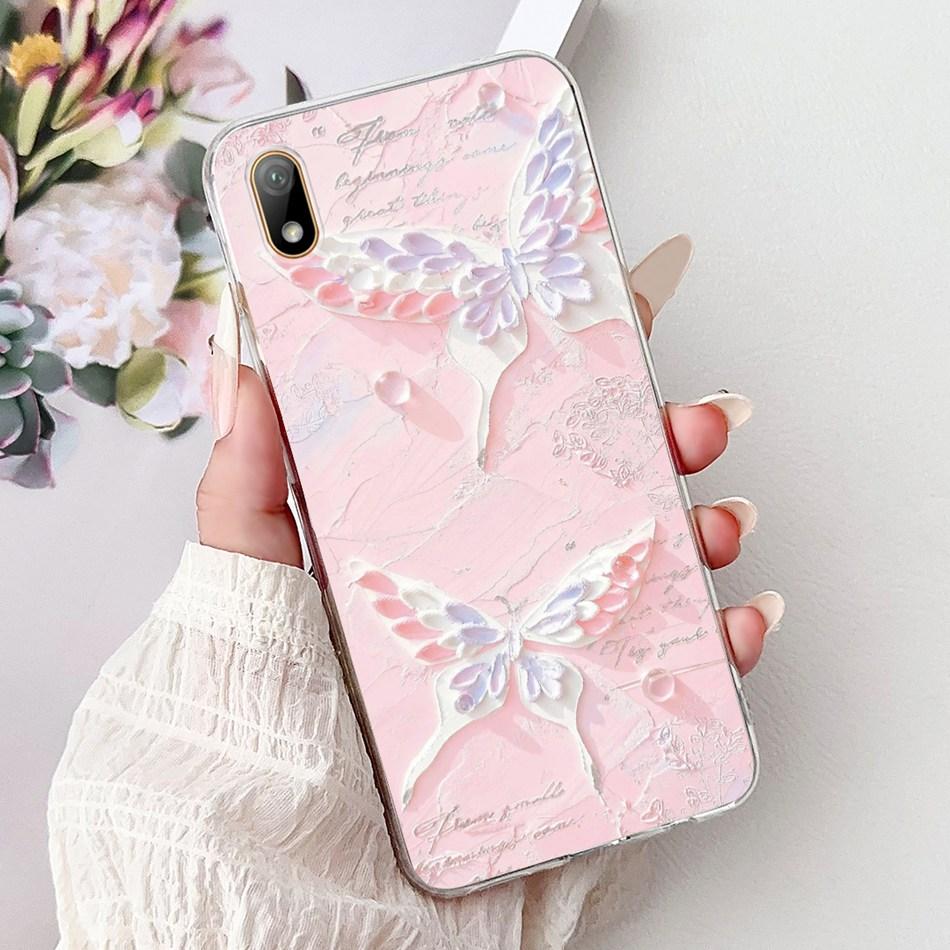 For Huawei Y5 (2019) Phone Case Y5 2019 AMN-LX9 Elegant Floral Cat Painted Soft Silicone Transparent TPU Cases