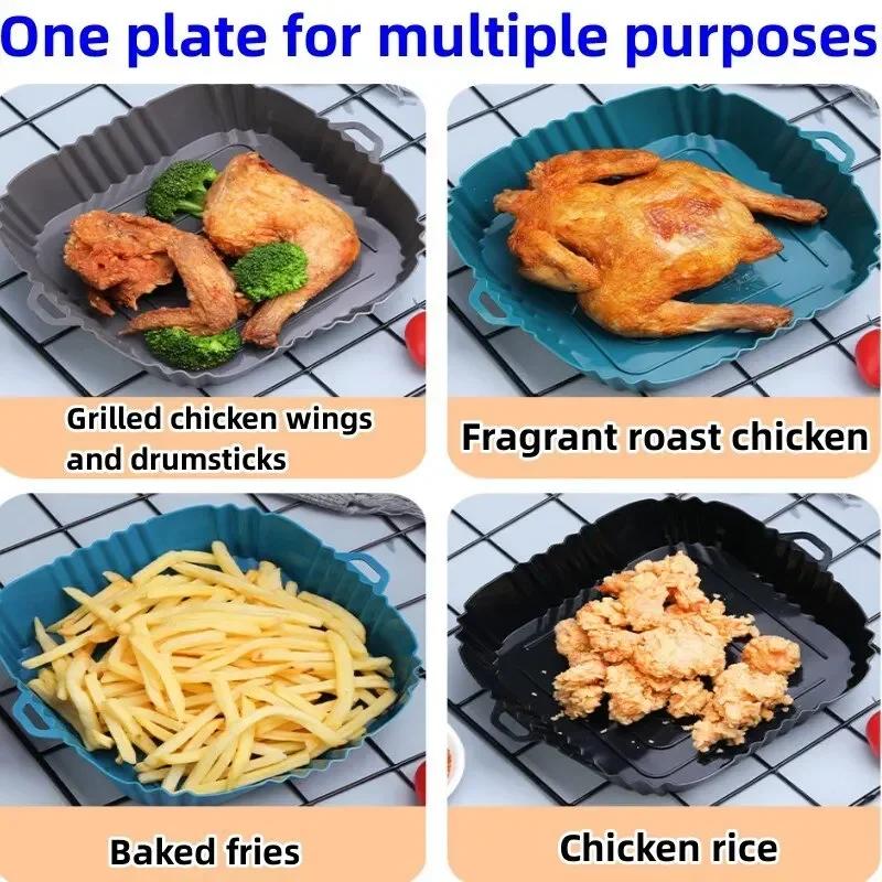 1PC Air Fryer Oven Baking Tray Silicone Tray Fried Chicken Pizza Mat Oilless Silicone Pan Air Fryer  Black random style