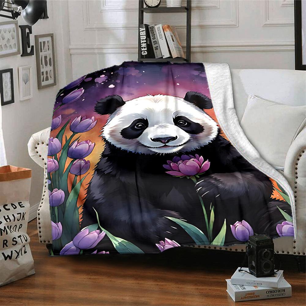 1pc Panda Flower Garden Blanket - Lightweight Flannel Fleece with Digital Printing, Soft Warm for Sofa, Travel, Camping, Office yy251018302