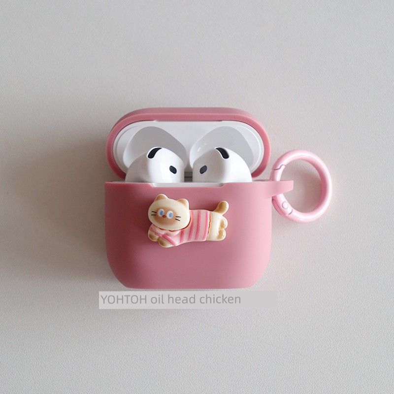 

Case for Airpodspro2 Protective Case Airpods4 Generation Earphone Case 2024 New Arrival Air3 Cartoon Fancy Niche Style Integrated Airpodspro Soft Apple AirPods3 Bean powder + circle hanging buckle