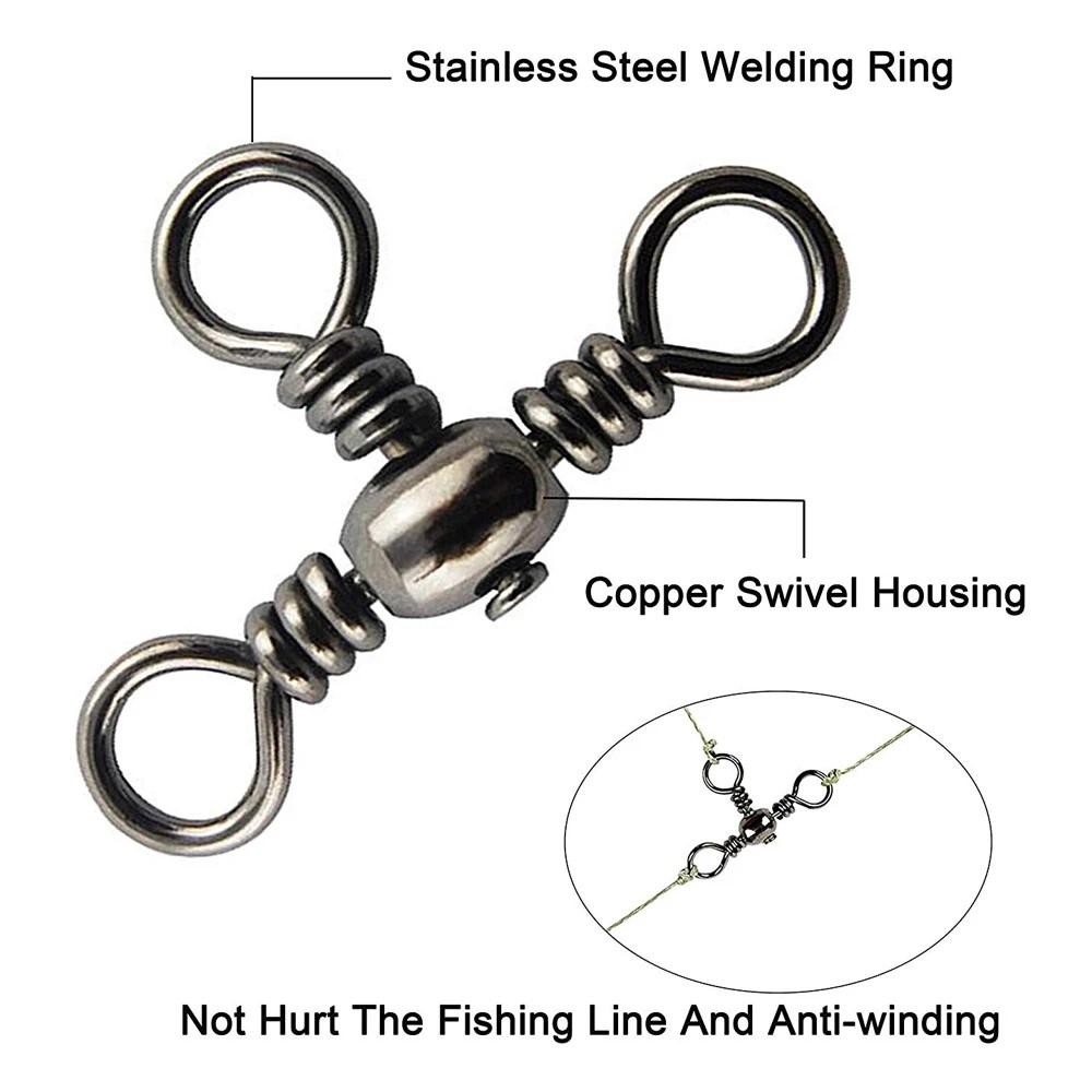 140Pcs Fishing Swivel Snaps Kit Ball Bearing Swivel Snap Barrel 3 Way Triple Swivel Connector Clips Beads Fishing Accessories