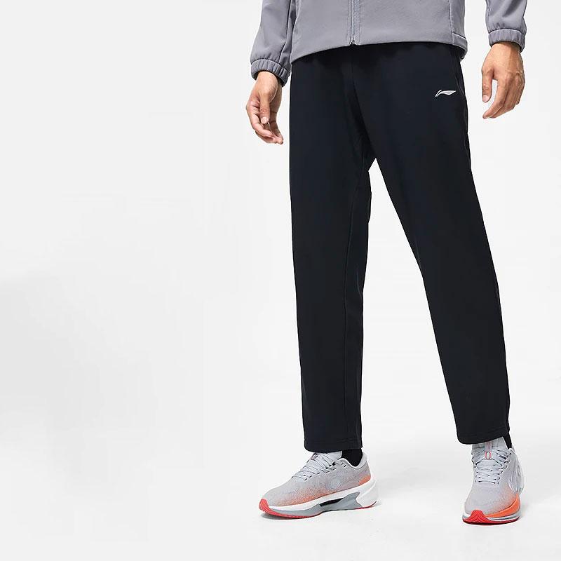 Li Ning Fitness Series Solid Color Straight Leg Fleece Warm Water Resistant Knitted Sports Pants Men pants Black AYKT647-1