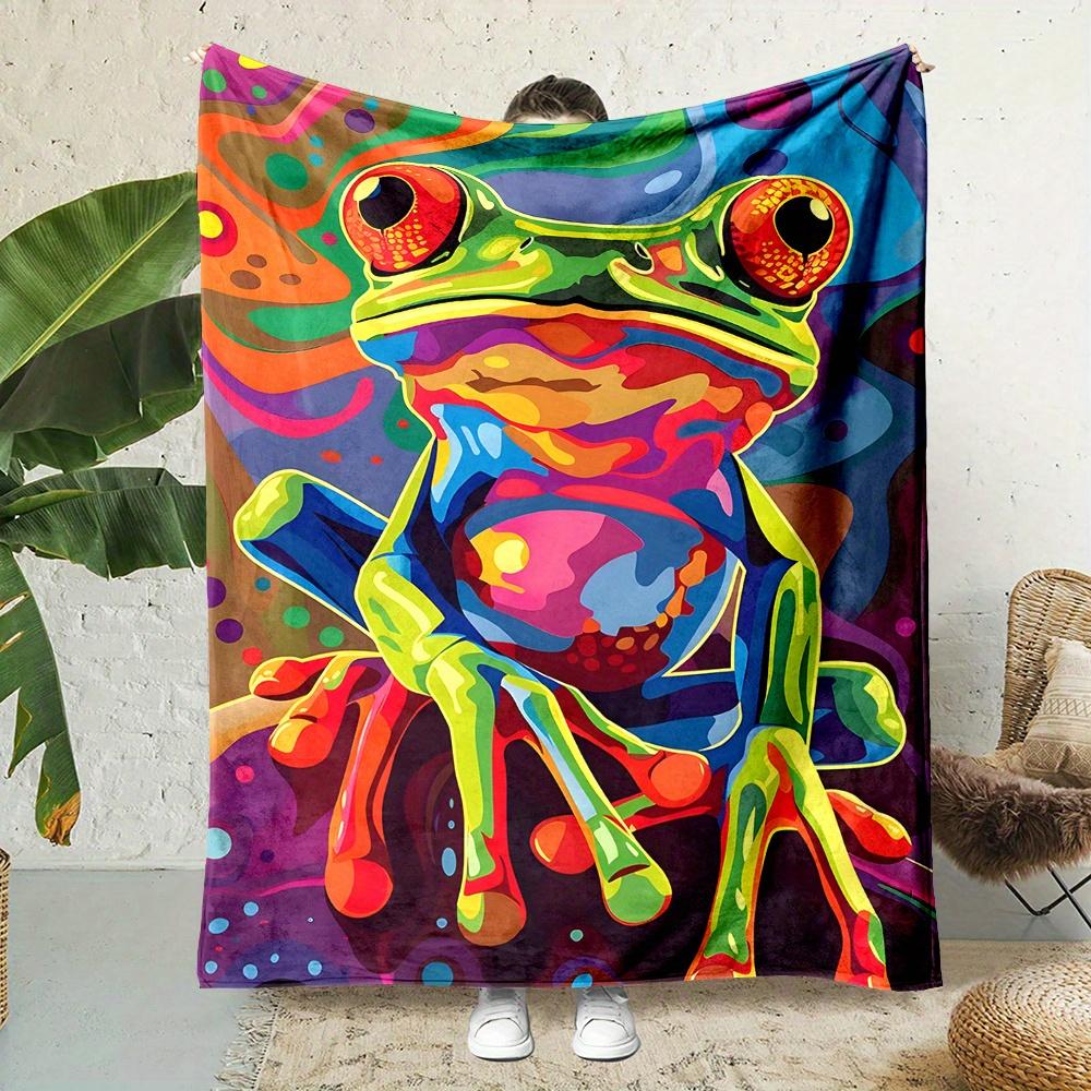 

Artistic Frog Print Flannel Throw Blanket - Soft, Reversible, All-Season Comfort for Couch, Bed, Office, and Travel - Unique 130x150cm