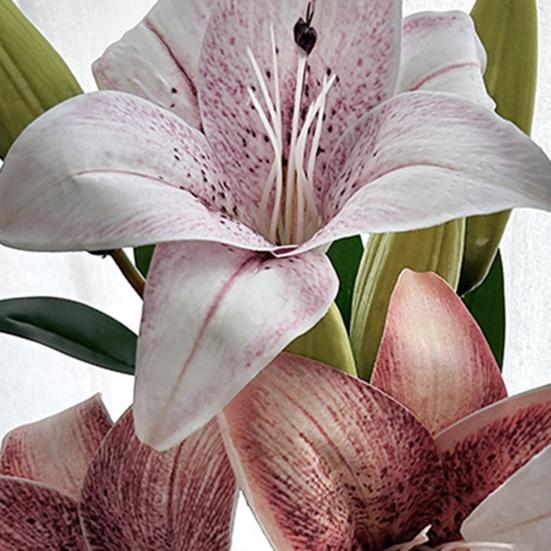 20inch Artificial Lily Flower Fake Real Touch Lily with 2 Heads Blooms 2 Buds for Home Office Decor Wedding Party Spring Table
