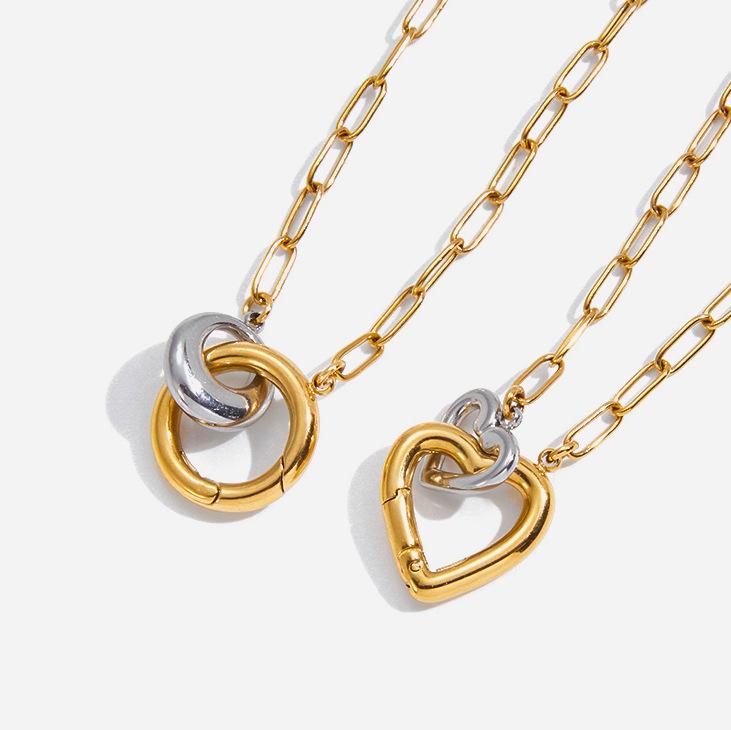 Gold and silver color matching 18K gold love double ring DIY ring buckle pendant necklace