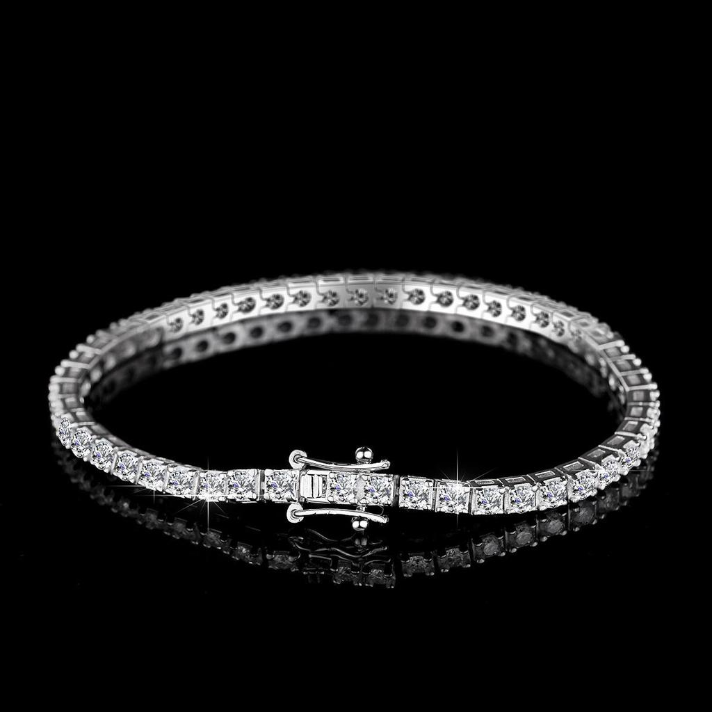 Moissanite Tennis Chain Bracelet, S925 Silver, 2.5MM D Color, Unisex Hip Hop Style.