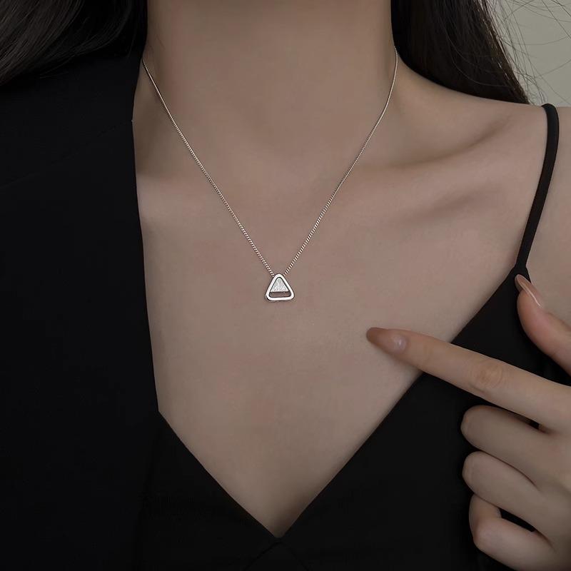 2023 New High-End 925 Sterling Silver Triangle Pendant Necklace for Women - Light Luxury Summer Clavicle Chain