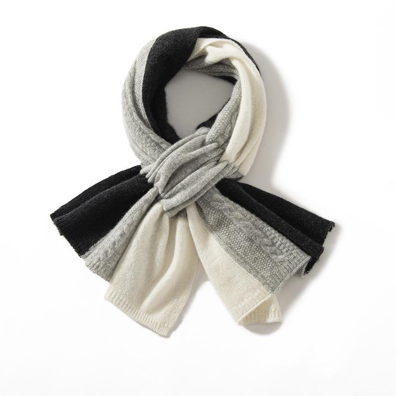 100% Pure Cashmere Women's Scarf - Warm, Perforated Knit, Versatile Color Block for Autumn/Winter