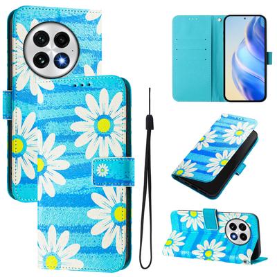 Custodia Portafoglio Lussuosa in Pelle Dipinta con Margherita Blu, Copertina Stile Libro in PU per Oneplus 9R, 8T, Nord CE2 5G, Nord 2T, Nord N300, Oneplus 11 12...
