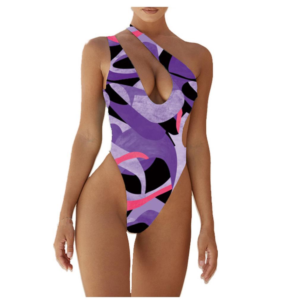 Damen Badeanzug Bikini Print Ärmellos Sexy Badeanzug