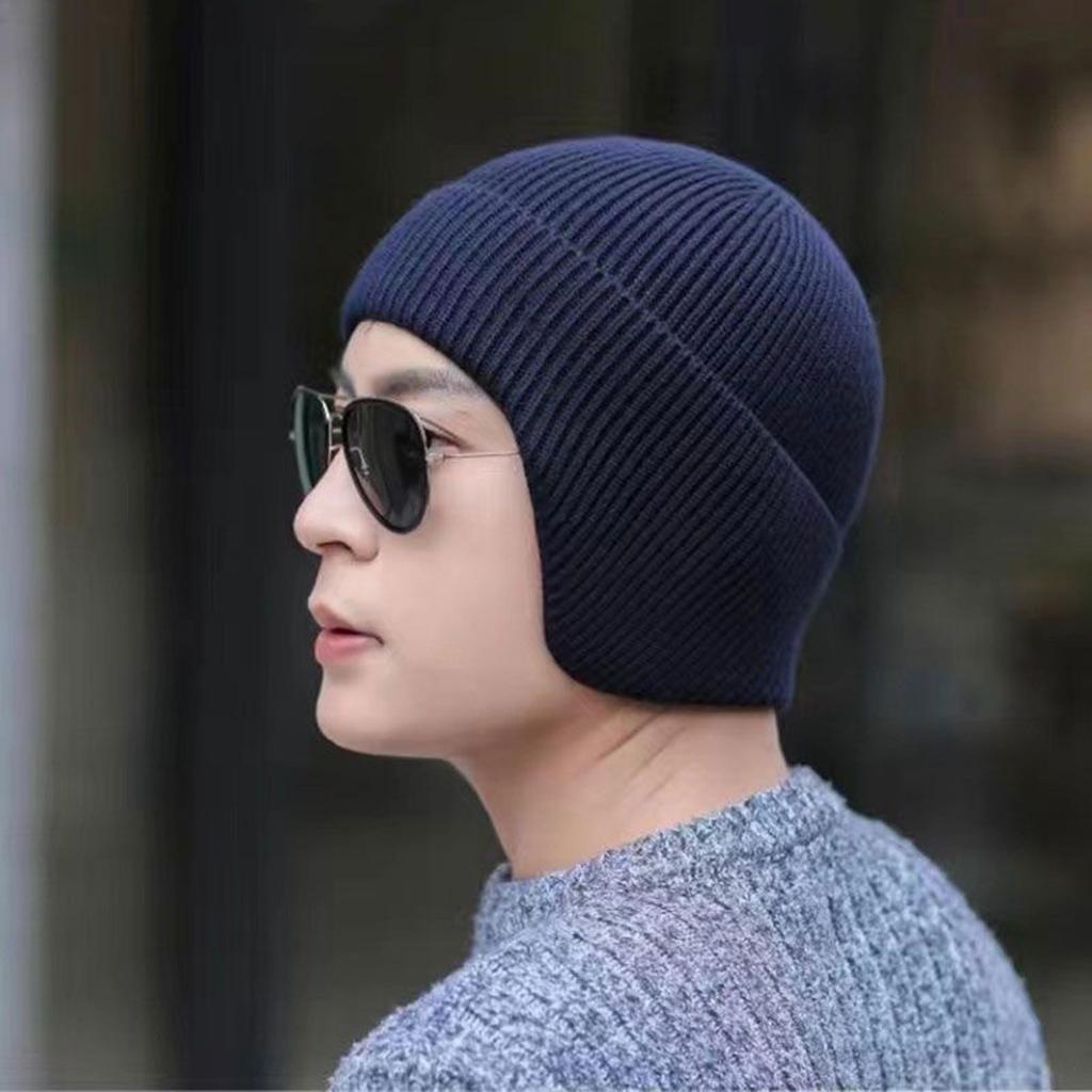 New Men Winter Hat Add Fleece Warm Earflap Cap Stylish Soft Beanie Hat For Male Outdoor Thicken Ski Sports Knitted Hat
