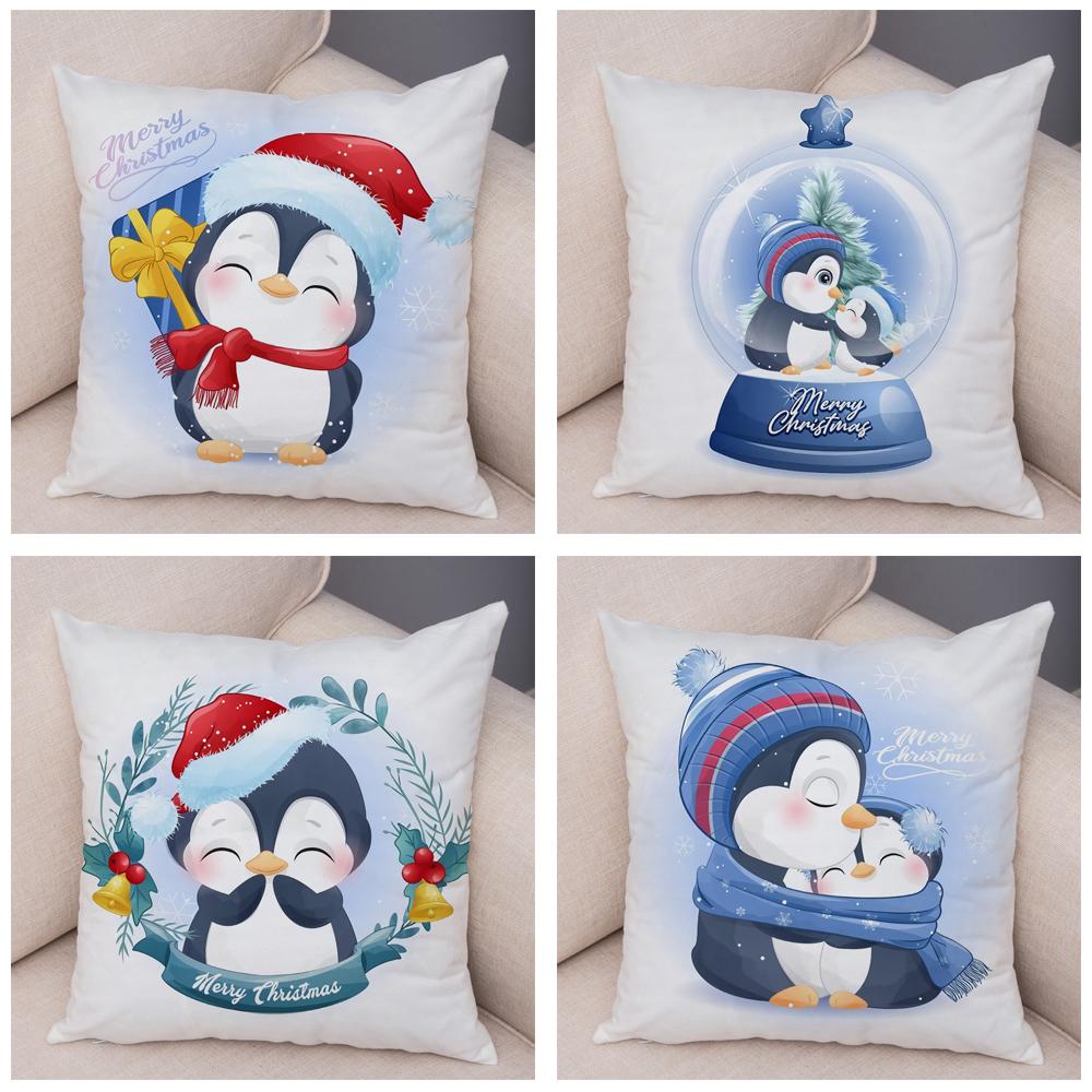 Cartoon Santa Claus Little Penguin Pillowcase Sofa Kids Room Decoration Merry Christmas  Deer Cushion Cover 45x45cm