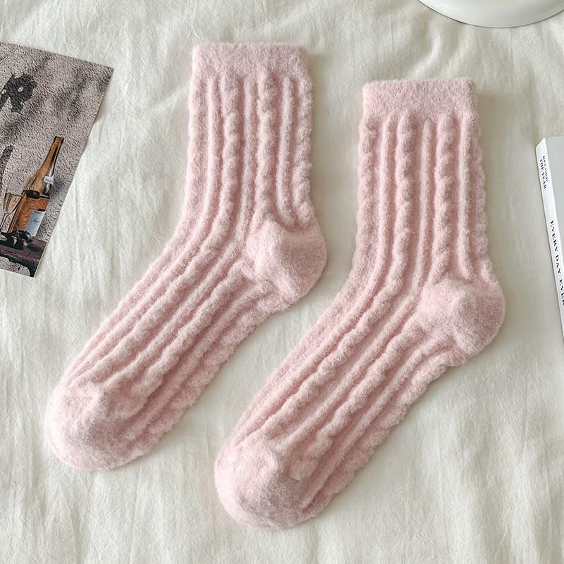 Meias de Veludo Australiano Meias de Cano Médio Meias de Veludo para Estação Espessas Quentes para Casa Chão Dormir Meias Cor Doce Meias Mulher