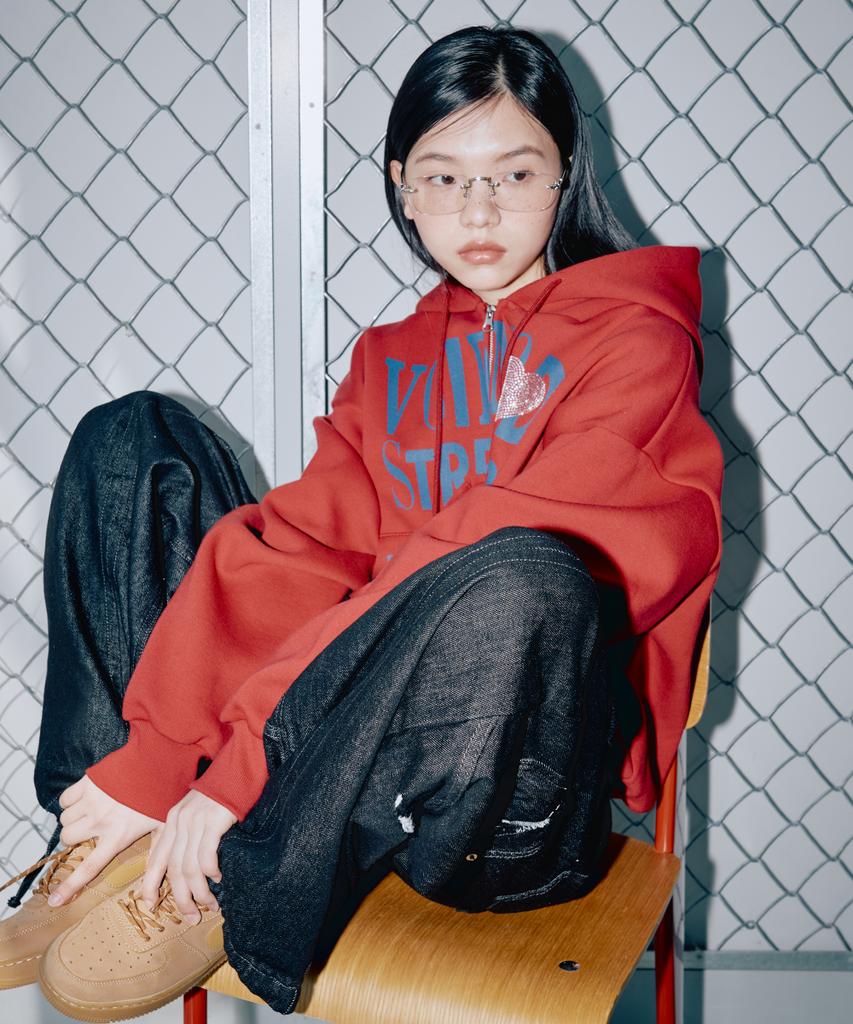 Unusedlab Heart Hotfix Zip-Up Hoodie [Red]