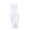 Popular dress, European and American sexy jacquard satin split-ended backless heap collar mid-dress dress