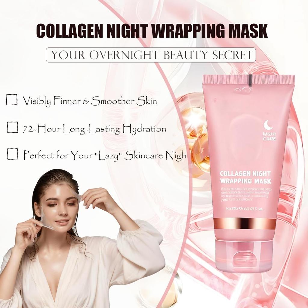 Collagen Night Wrapping Mask (2.54 fl oz), Peel-off Night Mask With Applicator, Deeply Nourish &Moisturize & Firm Skin,Natural Ingredients Gentle On