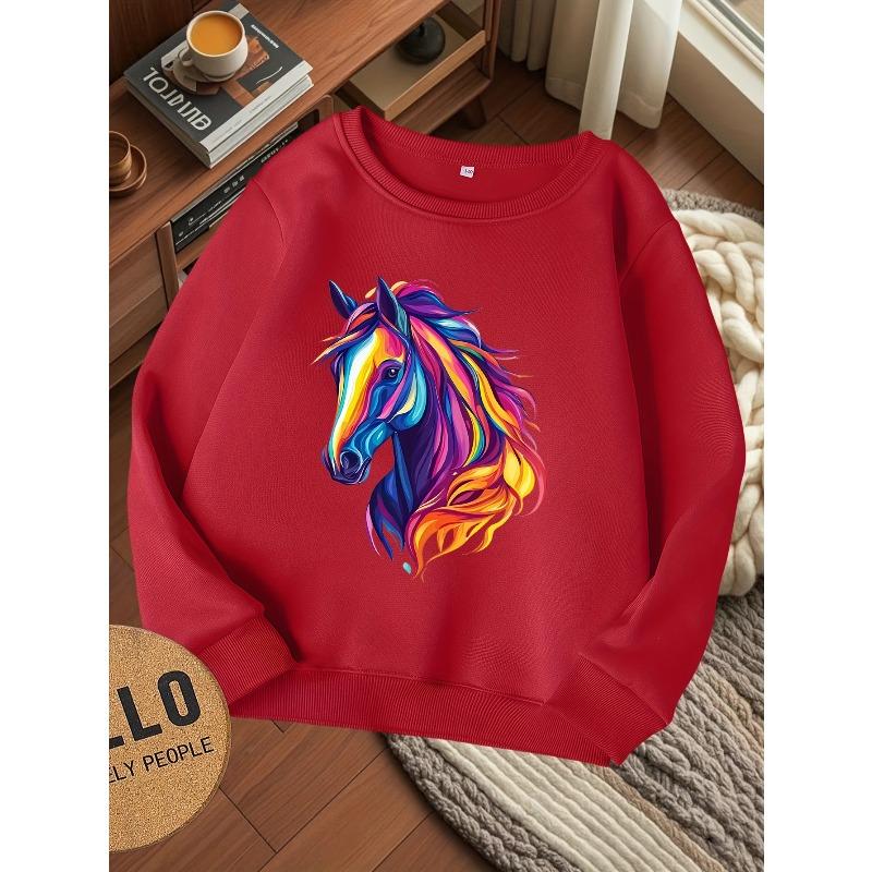 European sizes Kids' Stylish Round-Neck Sweatshirt, Casual Print Top
