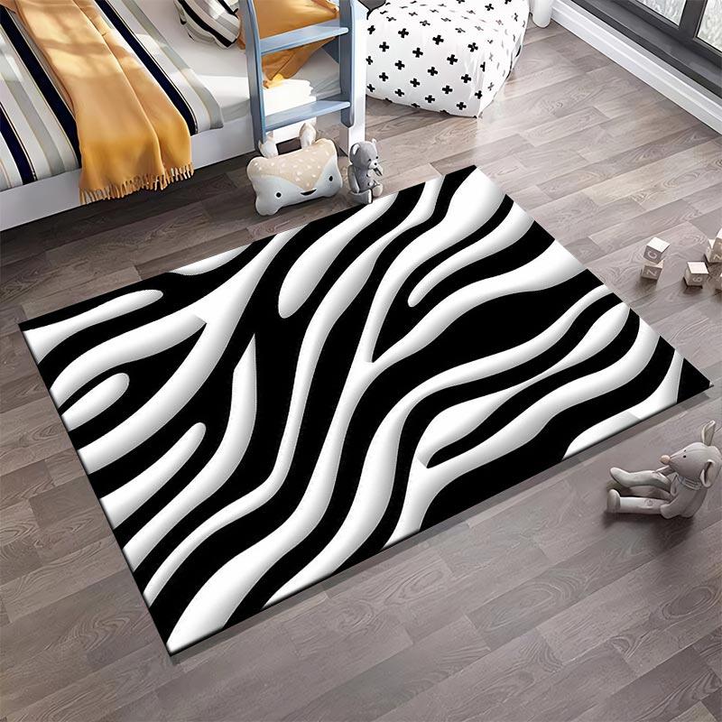Black and White Zebra Stripe Pattern Carpet for Modern Home Decor Suitable for use as an anti-slip for living room bedroom sofas