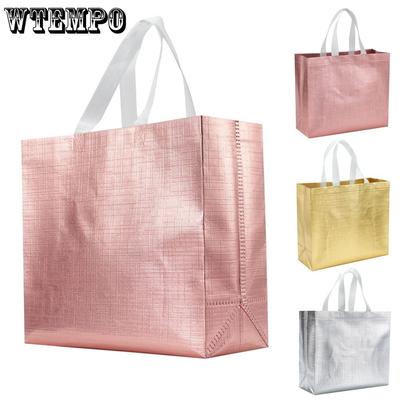 12 Stück Geschenktüten Glitzernde Wiederverwendbare Geschenktüte Metallischer Glanz Vlies-Geschenktüten mit Laserstreifen-Design Geschenkverpackungstüte für Geburtstag Hochzeitsfeier