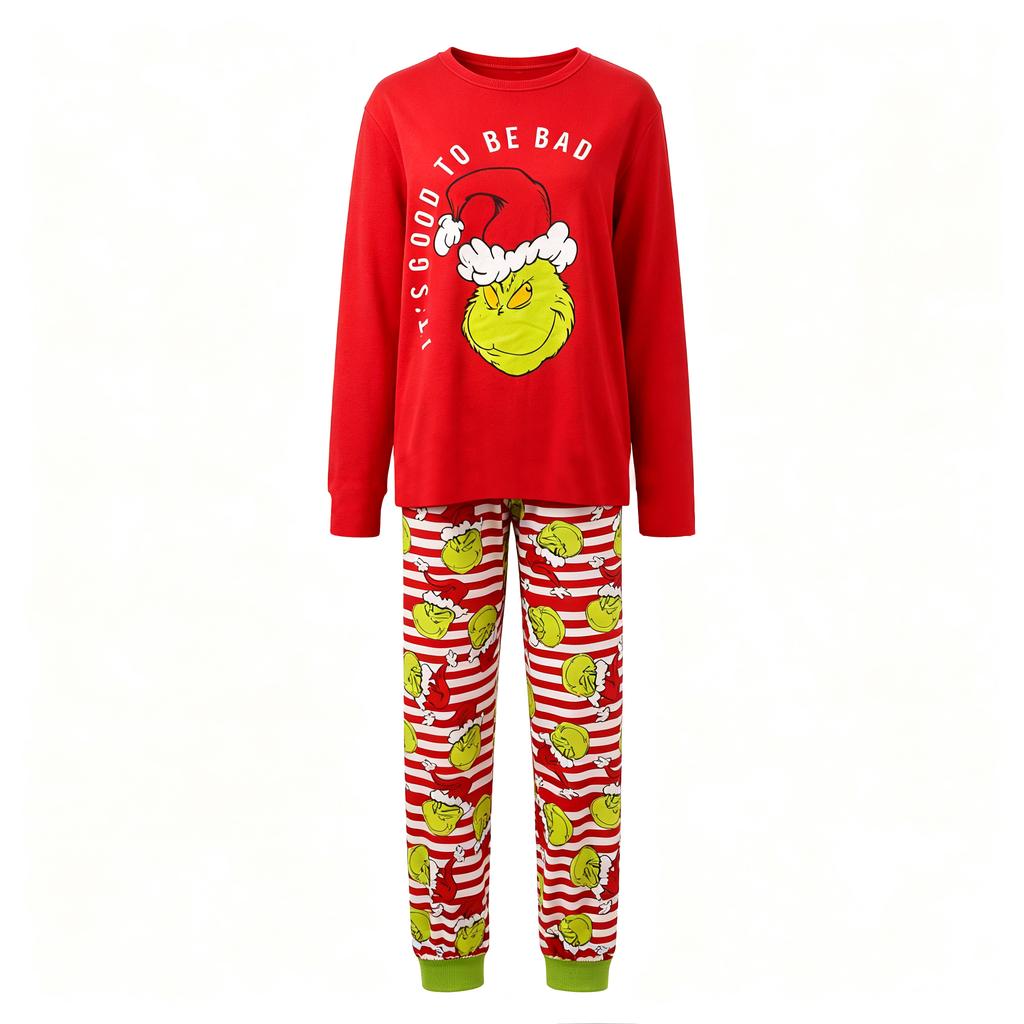 Family Matching Loungewear Set with Long Sleeve Top and Pants, Festive Print for Parent and Child