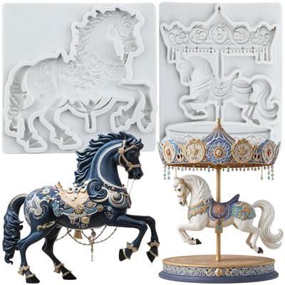Pferd Silikonform Karussell Fondantformen Kuchen Dekorationswerkzeuge Cupcake Topper Süßigkeiten Harz Ton Schokolade Gumpaste Form