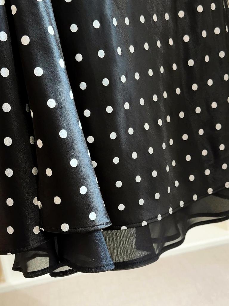 Polka Dot Satin Patchwork Midi Mermaid Skirt for Women - Spring/Summer 2026 Collection