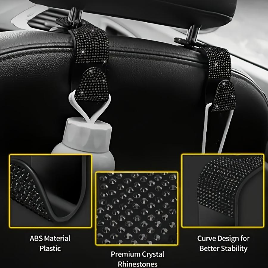 1pcs Black Rhinestone-Studded Hidden Car Seat Hooks Adjustable Ergonomic Design Car Interior Accessories for Organizing Keys, Bags, Hats