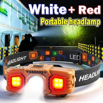 1000LM EDC Super Bright Headlamp USB Rechargeable Head Torch Red Light Mode Running Emergency Mining Safety Tiltable Head Torch