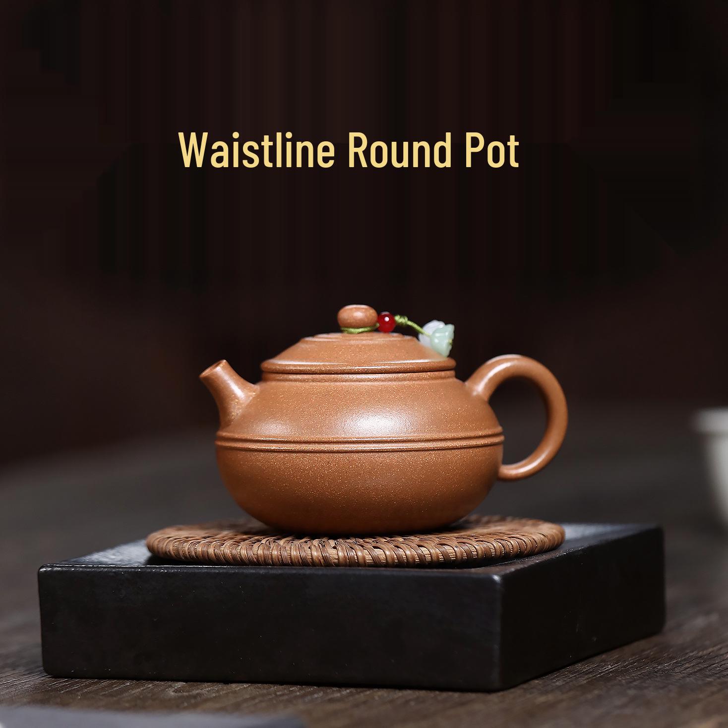 

Artisan Handmade Yixing Zisha Teapot in Original Jiangpo Clay - Waistline Round Pot Kung Fu Tea Set. 200ml