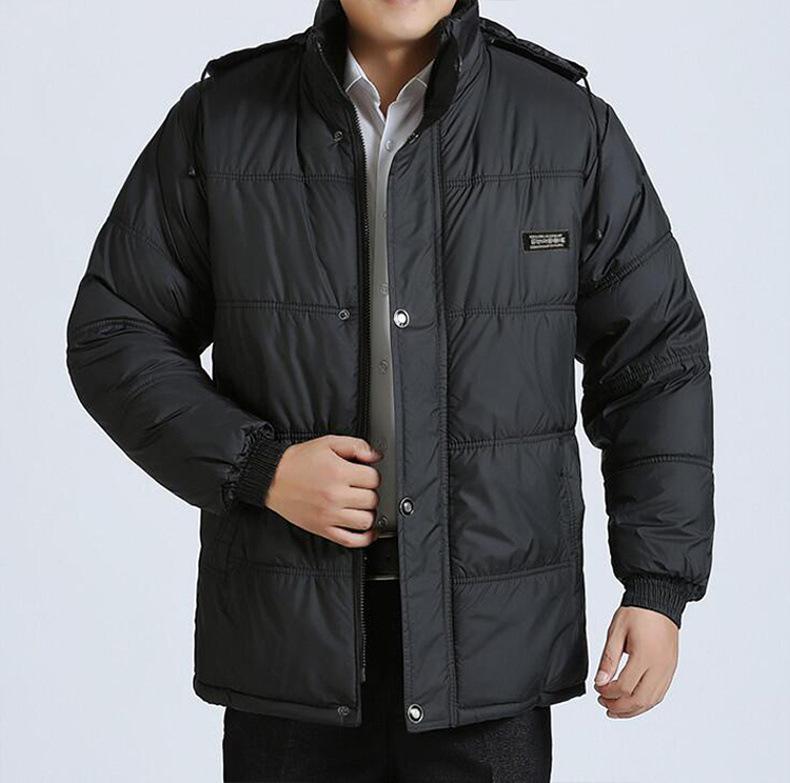 Men's Fashionable Thickened Cotton Jacket Winter Coat Hooded Zipper Closure Casual Wearable for Middle-aged and Elderly