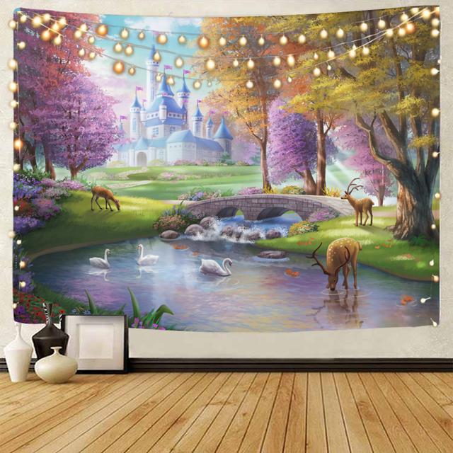 Dream Elk Scenery Decorative Tapestry Wood Elk Scenery Decorative Tapestry Bohemian Home Decorative Tapestry