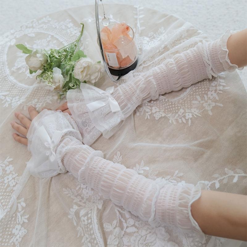 Elegant Bows Arm Sleeves Women Lace Fingerless Gloves Cosplay Costume Accessories for Women and Girls