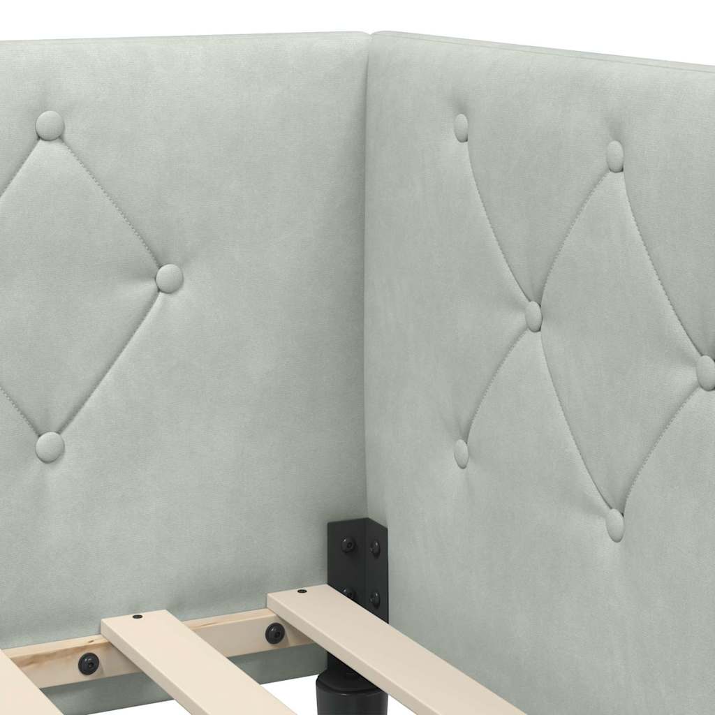 Corner Bed Frame Light Grey 80 X 200 Cm Velvet