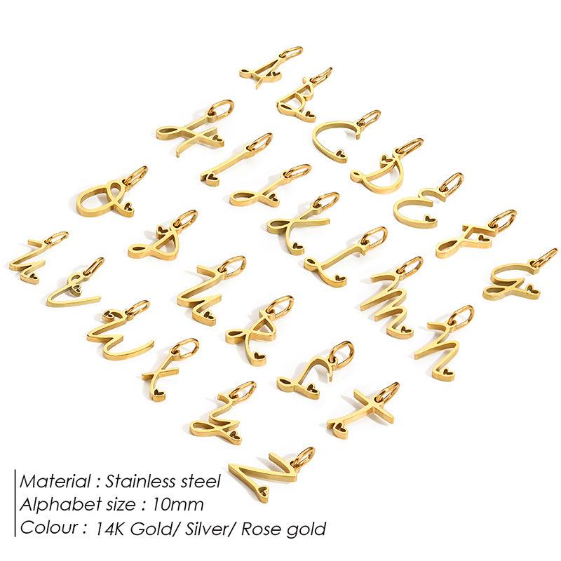 A-Z Alphabet 26 Letter Charms Set Heart Zircon Pearl Initial Letter Gold Plated Stainless Steel Pendants for DIY