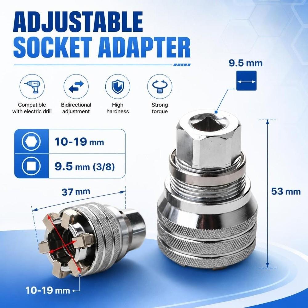 1Set Rustproof Adjustable Magic Socket 10-19mm Power Drill Adapter  Multifunctional Tool