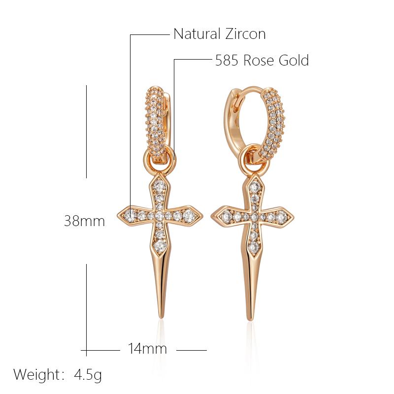 Luxury Cross Dangle Earrings For Women  Rose Gold Color With Natural Zircon Accessories Vintage Daily Fine Jewelry