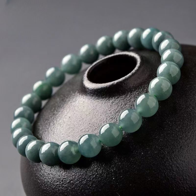 New imitation blue water jadeite chalcedony bracelet, enhances complexion and elegance, round beads, new Chinese style, unisex ice jadeite bracelet