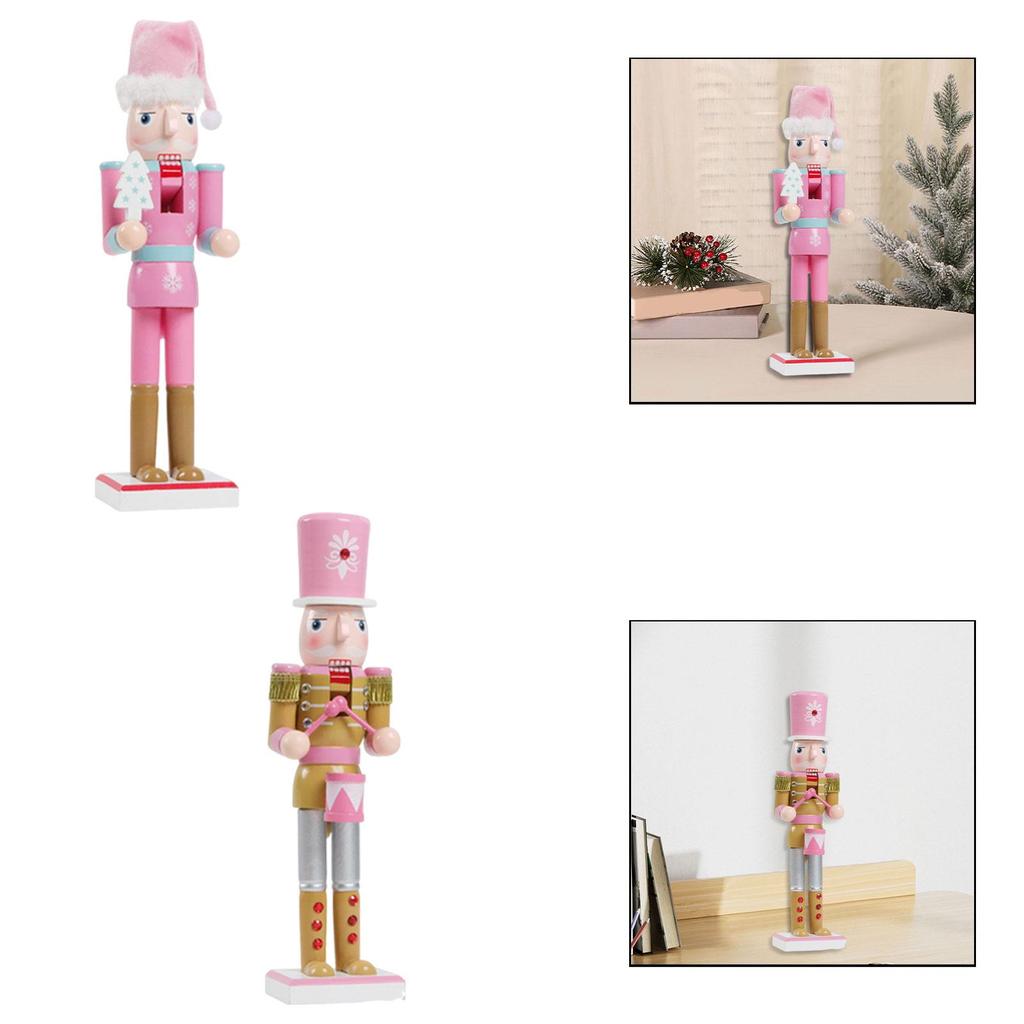 Creative Nutcracker Figurine Christmas Sculpture Wood Ornament for Room Decoration Cabinet Desk