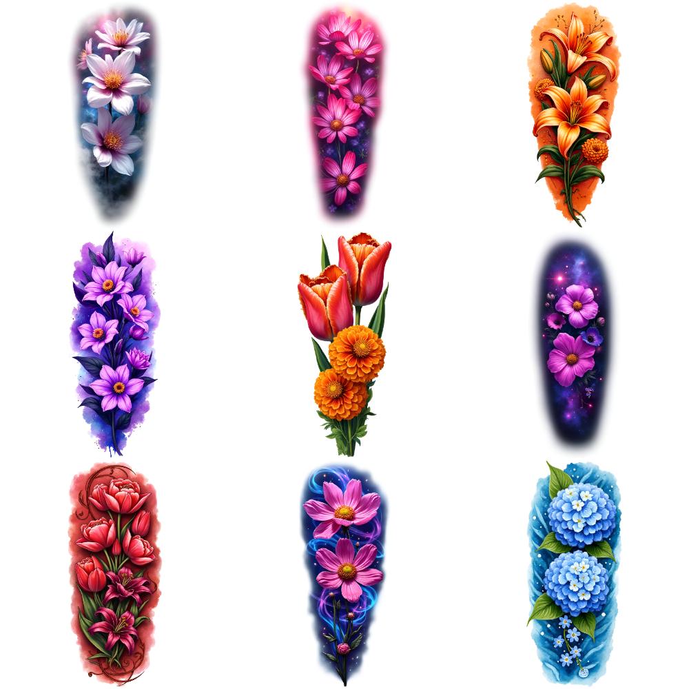 9 Stück Blumen Temporäre Tattoos für Männer Frauen Pflanze Narzisse Rose Pfingstrose Fake Tattoo Aufkleber Wasserdicht Körper Arm Tattoo Aufkleber