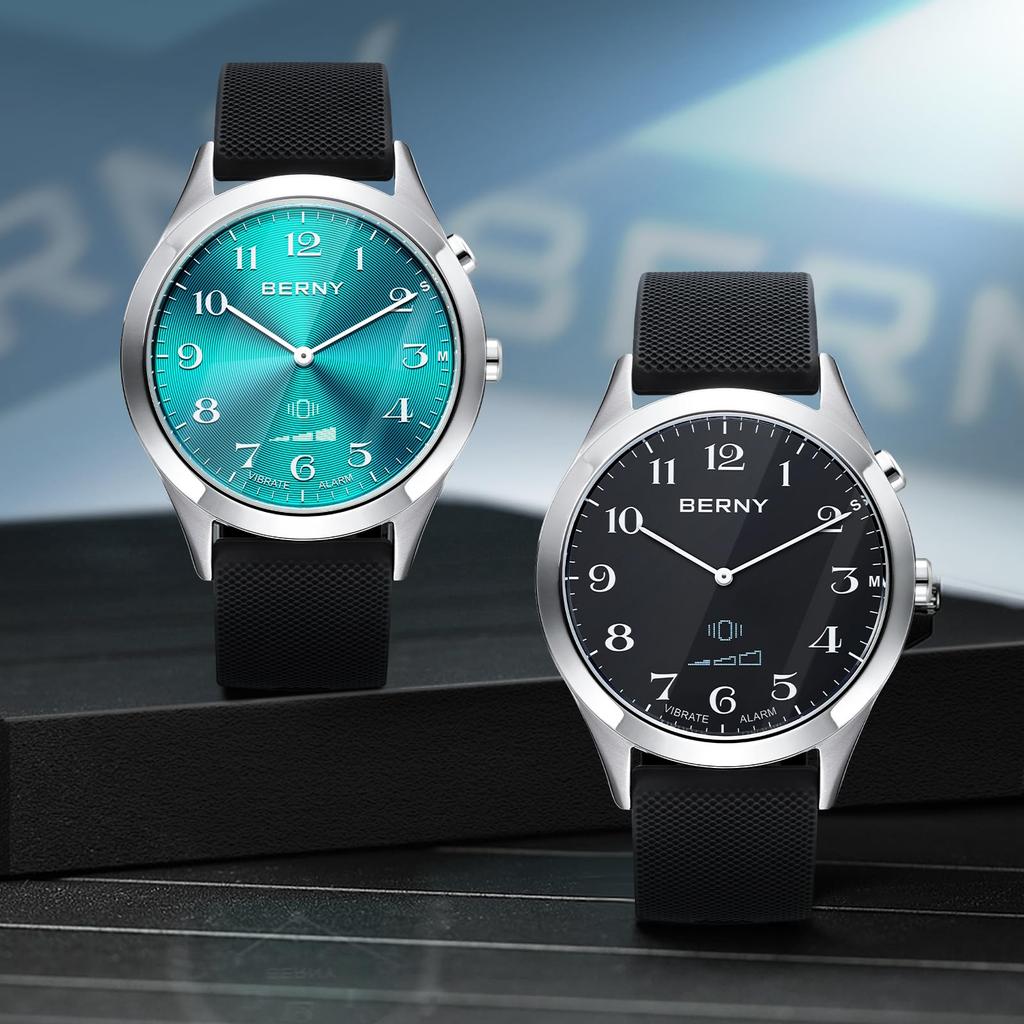 BERNY Wibrujący Zegarek z Ukrytym OLED Wibracje i Alarm Specjalnie Zaprojektowany dla Osób Starszych i Niedosłyszących Wodoodporny do 3 ATM, Wielofunkcyjny