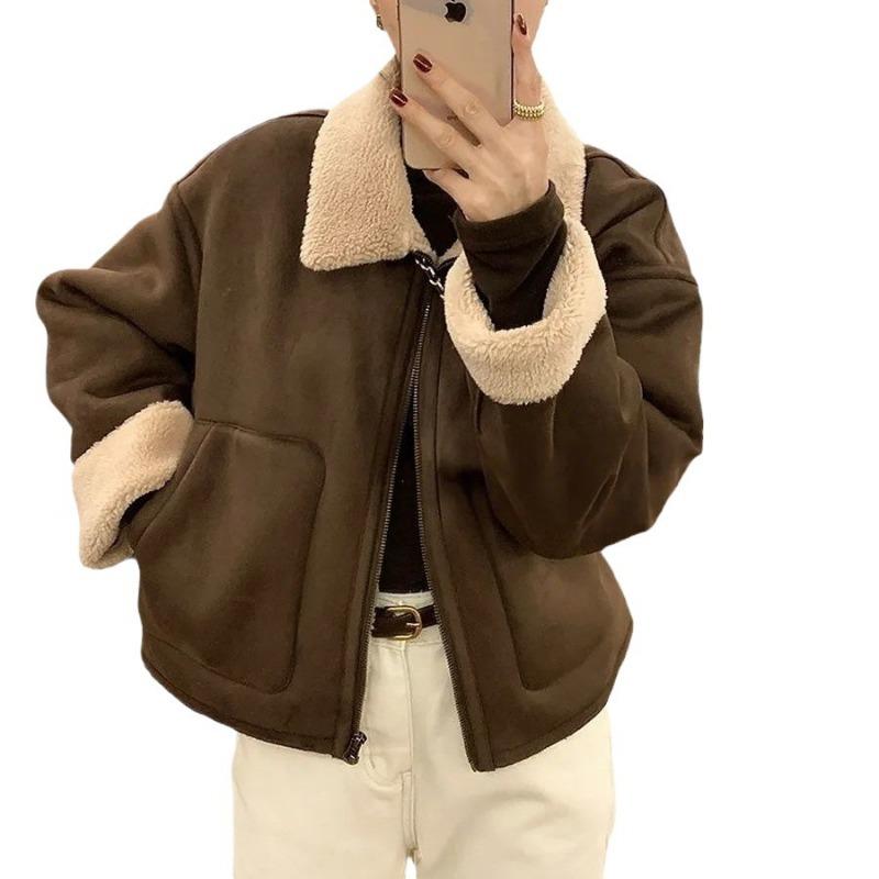 Fleece warm lamb wool jacket autumn and winter new fashion trend fur integrated imitation deerskin fleece top